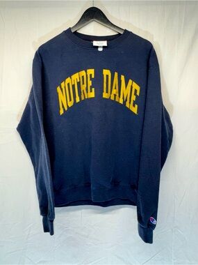 Champion Navy Crewneck Sweatshirt with Gold Notre Dame Arch